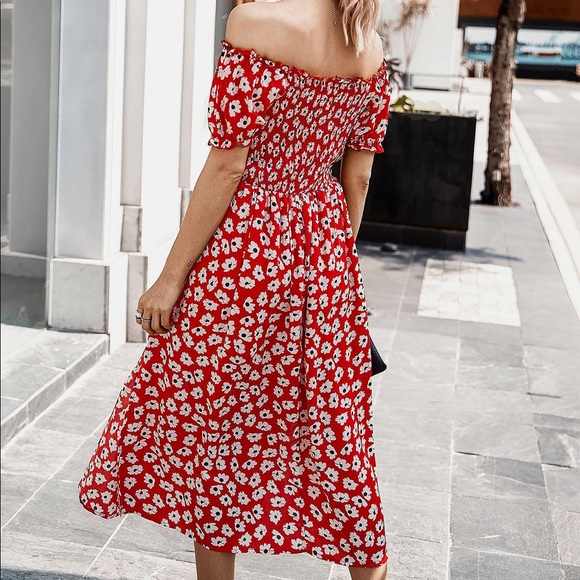 🌺🆕Floral Off The Shoulder Side Slit Dress - Picture 5 of 5